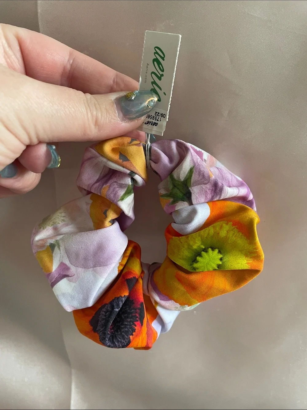 AERIE Satin Scrunchie Colorful Floral Design - NWT